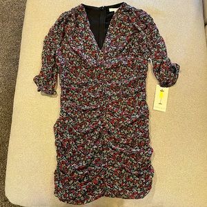 Purple Snow Body Con Ruched Floral Dress